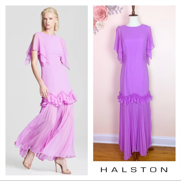 ***SOLD*** New! HALSTON Dramatic Pleated Ruffle Dress Gown - Picture 3 of 11
